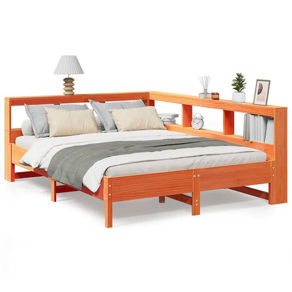 vidaXL Cama con estanter&iacute;a sin colch&oacute;n madera maciza marr&oacute;n 140x200 cm