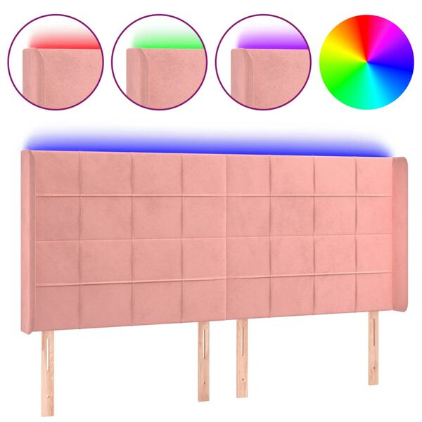 vidaXL Cabecero con LED de terciopelo rosa 163x16x118/128 cm