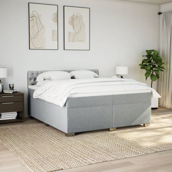 vidaXL Cama box spring con colch&oacute;n tela gris claro 200x200 cm