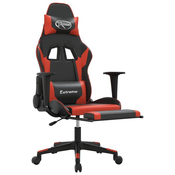 vidaXL Silla gaming de masaje y reposapi&eacute;s cuero sint&eacute;tico negro rojo