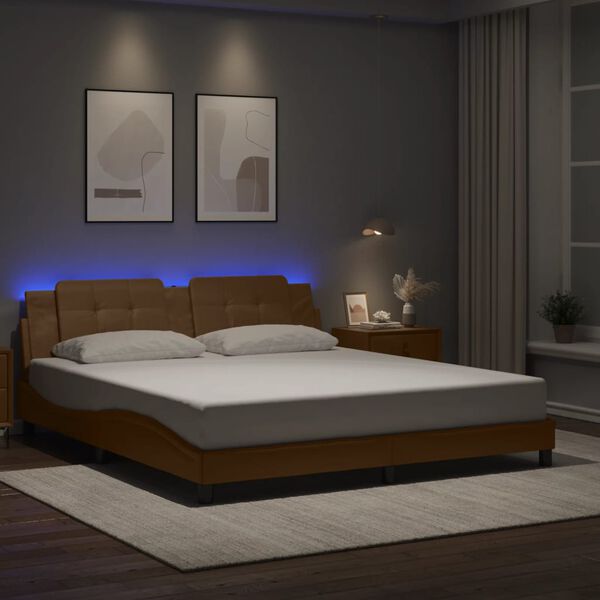 vidaXL Estructura de cama con LED sin colch&oacute;n Zadar capuchino 180x200 cm