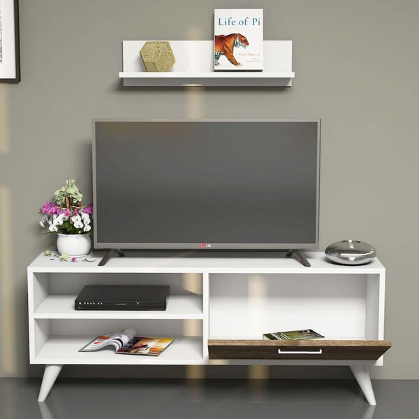 Homemania Mueble para TV Party blanco y nogal 120x29,7x48,6 cm