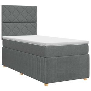 vidaXL Cama box spring con colch&oacute;n Gris oscuro Individual Tela