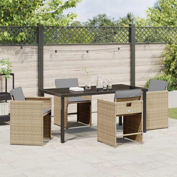 vidaXL Conjunto de Comedor de Jard&iacute;n 5 pcs Beige rat&aacute;n sint&eacute;tico