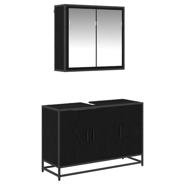 vidaXL Juego de muebles de ba&ntilde;o 2 pcs Roble Negro Madera contrachapada