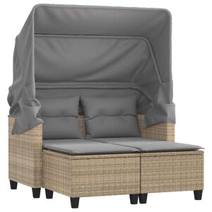 vidaXL Sof&aacute; de jard&iacute;n 2 plazas con toldo y taburetes rat&aacute;n PE beige