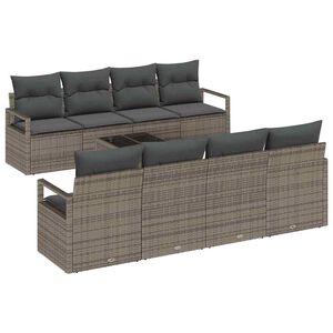 vidaXL Conjunto de sof&aacute; de jard&iacute;n 9 uds. 8-N&uacute;mero de plazas Gris