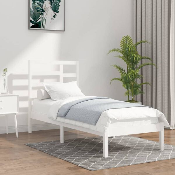 vidaXL Estructura de cama sin colch&oacute;n madera maciza blanco 100x200 cm
