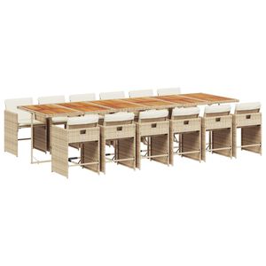 vidaXL Set comedor de jard&iacute;n con cojines 13 pzas rat&aacute;n sint&eacute;tico beige