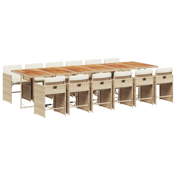 vidaXL Set comedor de jard&iacute;n con cojines 13 pzas rat&aacute;n sint&eacute;tico beige
