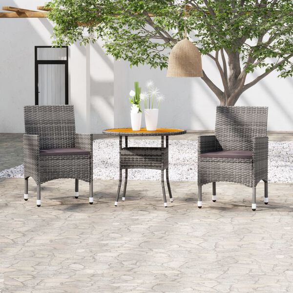 vidaXL Juego comedor de jardín 3 piezas ratán sintético gris