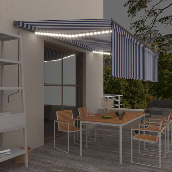 vidaXL Toldo retráctil manual con persiana y LED azul y blanco 5x3 m