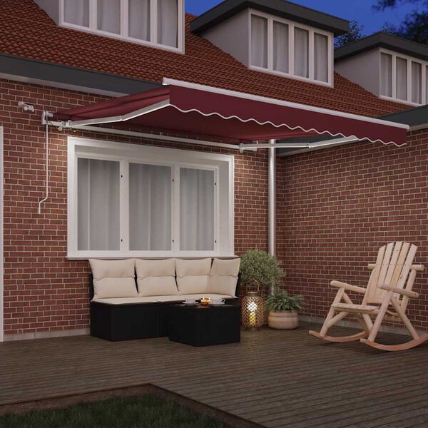 vidaXL Toldo retr&aacute;ctil autom&aacute;tico con luces LED burdeos 300x250 cm