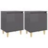 vidaXL Mesitas de noche 2 uds patas de madera gris brillo 40x30x50 cm