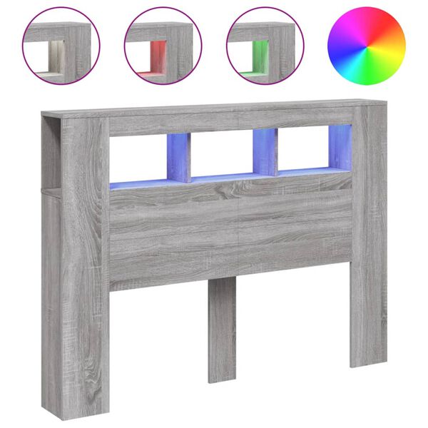 vidaXL Cabecero LED madera ingenier&iacute;a gris Sonoma 140x18,5x103,5 cm