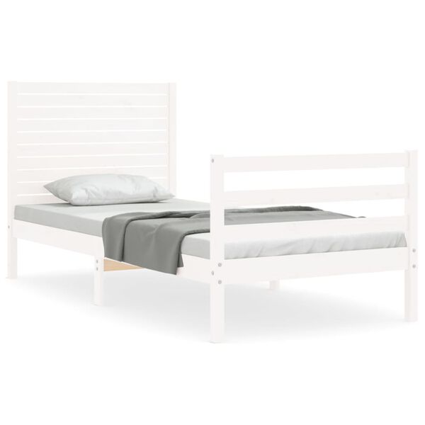 vidaXL Estructura de cama con cabecero madera maciza blanco