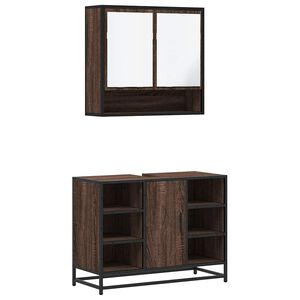 vidaXL Set de muebles ba&ntilde;o 2 pzas madera contrachapada marr&oacute;n roble