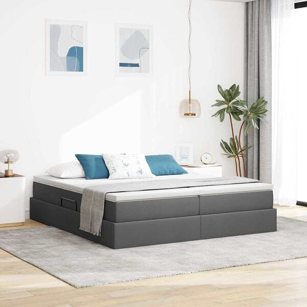 vidaXL Cama con almacenamiento y colch&oacute;n Gris oscuro 180 x 200 cm