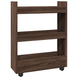 vidaXL Carro de almacenaje estrecho 3 niveles madera marr&oacute;n roble