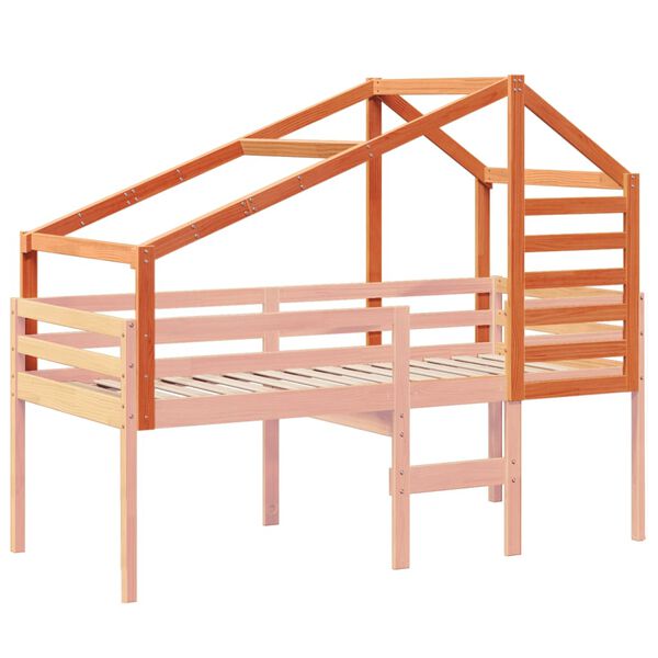 vidaXL Techo de cama infantil madera maciza pino marr&oacute;n 188x82x113 cm