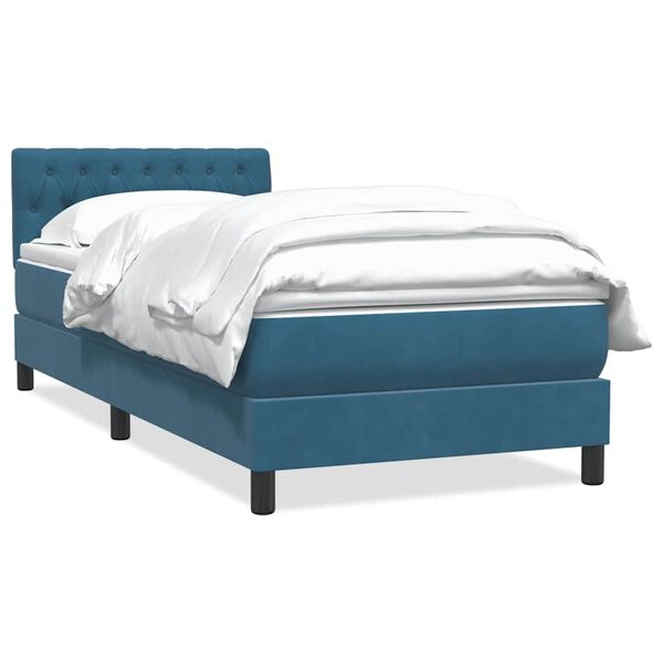 vidaXL Cama box spring con colch&oacute;n terciopelo azul oscuro 80x220 cm