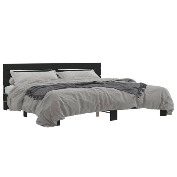 vidaXL Estructura de cama madera de ingenier&iacute;a y metal negro 200x200cm