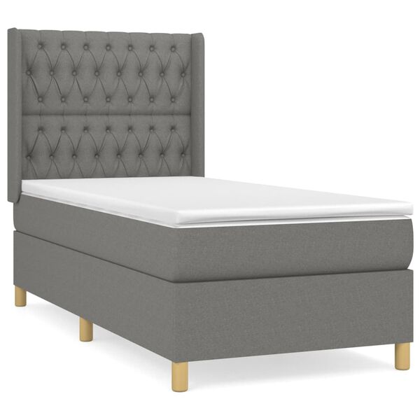 vidaXL Cama box spring con colch&oacute;n tela gris oscuro 100x200 cm