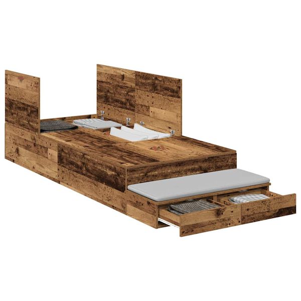 vidaXL Cama con almacenamiento Madera Vieja 90 cm Madera contrachapada