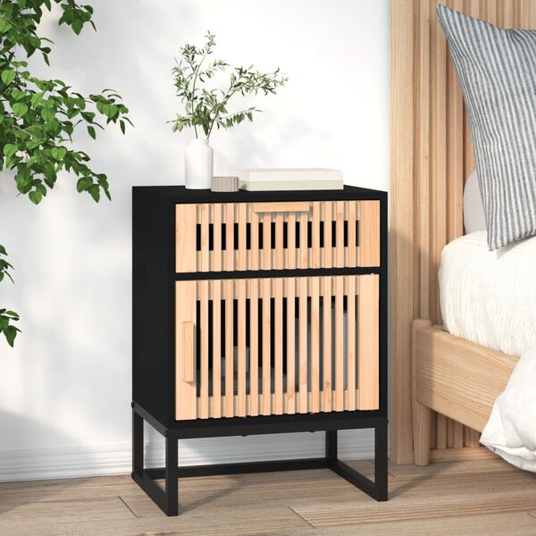 vidaXL Mesitas de noche 2 uds hierro y madera negro 40x30x55,5 cm