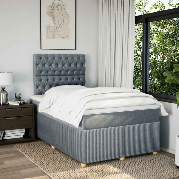 vidaXL Cama box spring con colch&oacute;n tela gris claro 120x200 cm