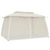 vidaXL Cenador de doble techo paredes de malla acero crema 3,93x2,93 m