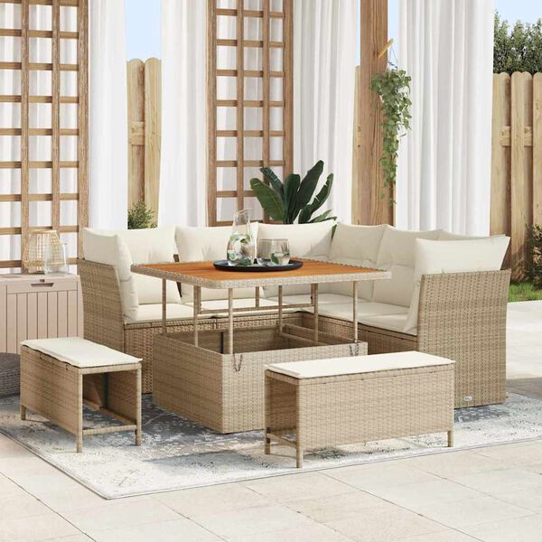 vidaXL Conjunto de sof&aacute; de jard&iacute;n con coj&iacute;n 8 pcs beige y crema