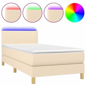 vidaXL Cama box spring colch&oacute;n y luces LED tela crema 90x200 cm