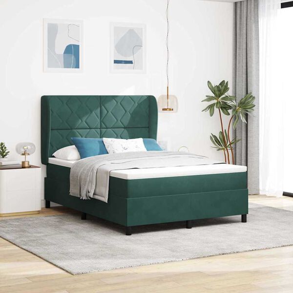 vidaXL Cama tipo Box Spring Verde oscuro 190 x 140 cm Terciopelo