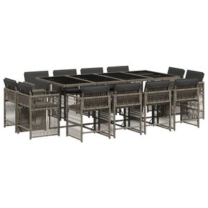 vidaXL Set comedor de jard&iacute;n con cojines 13 pzas rat&aacute;n sint&eacute;tico gris