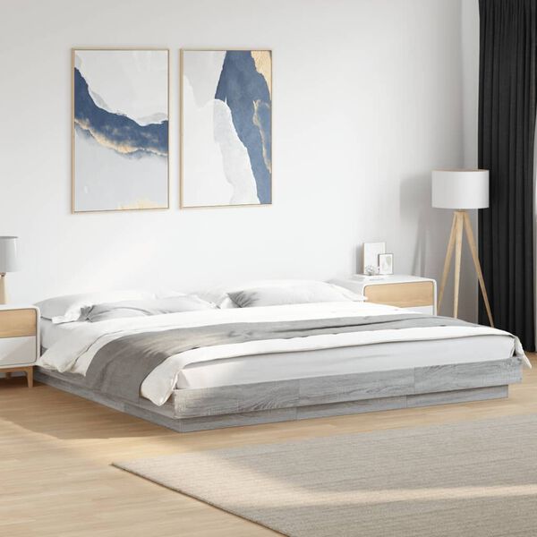 vidaXL Estructura de cama con luces LED madera gris Sonoma 200x200 cm