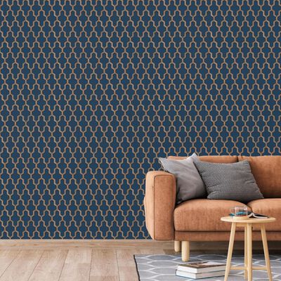 DUTCH WALLCOVERINGS Papel pintado Geometric azul y dorado