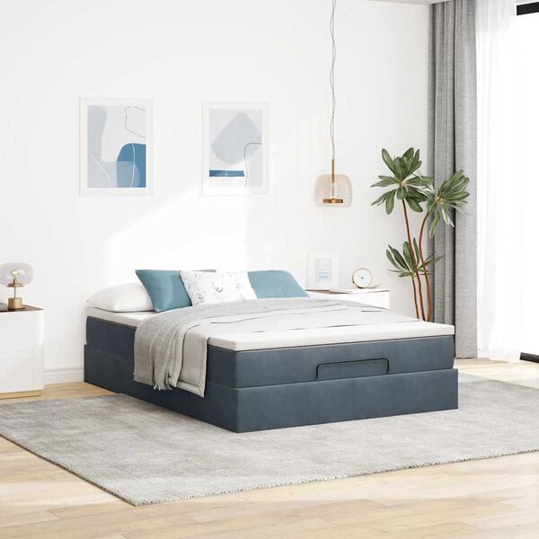 vidaXL Estructura cama otomana con colch&oacute;n gris oscuro 140x200cm