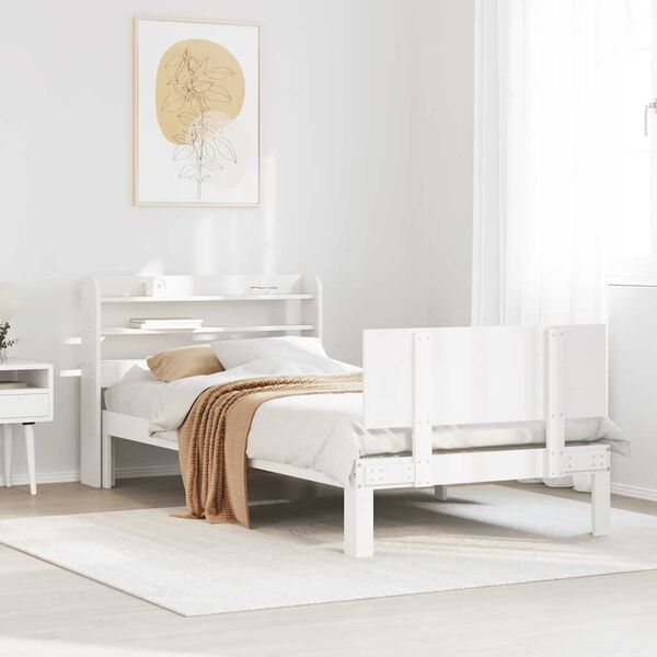 vidaXL Estructura de cama con cabecero madera pino blanco 75x190 cm