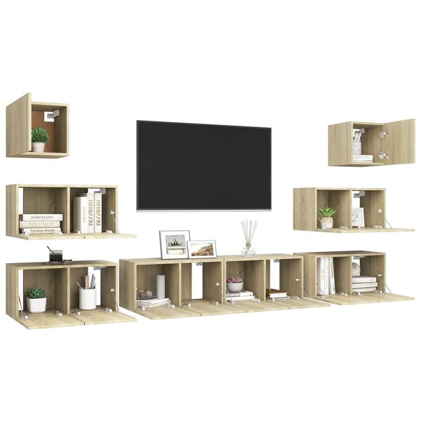 vidaXL Set de muebles sal&oacute;n TV 8 pzas madera ingenier&iacute;a roble Sonoma