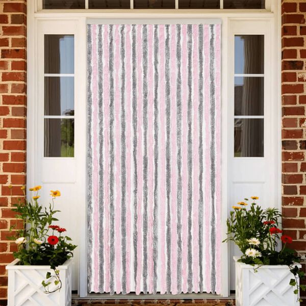 vidaXL Cortina antimoscas chenilla gris plateado y rosa 100x230 cm