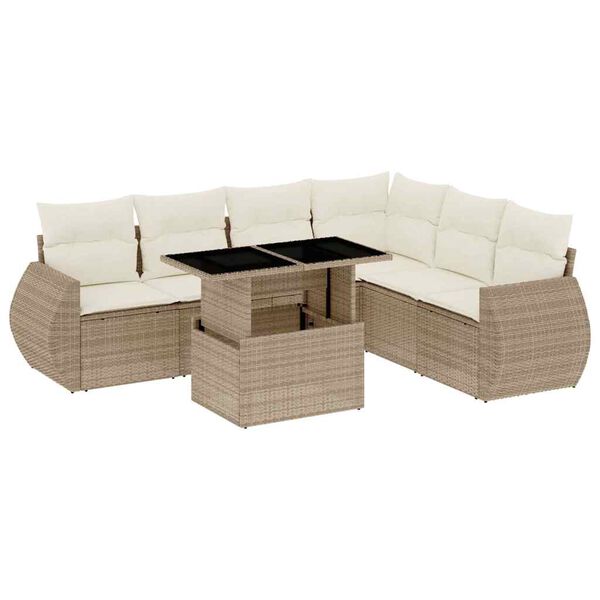 vidaXL Set sof&aacute;s de jard&iacute;n 7 piezas y cojines rat&aacute;n sint&eacute;tico beige