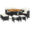 vidaXL Set de comedor de jard&iacute;n 9 pzas y cojines rat&aacute;n sint&eacute;tico negro