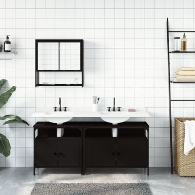 vidaXL Juego de muebles de baño 3 pzas madera contrachapada negro