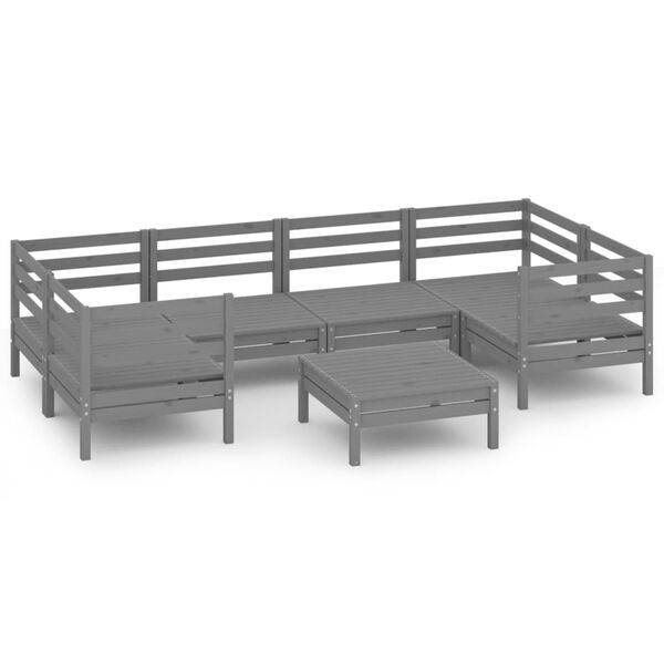 vidaXL Juego de muebles de jard&iacute;n 7 piezas madera maciza de pino gris