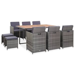 vidaXL Set de comedor de jard&iacute;n 11 pzas rat&aacute;n sint&eacute;tico y madera gris