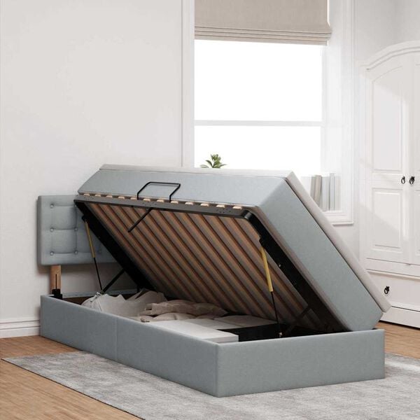 vidaXL Cama con almacenamiento y LED Gris Claro 90 x 190 cm tela