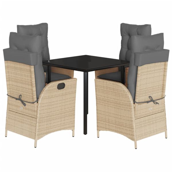 vidaXL Set comedor de jard&iacute;n 5 pzas con cojines rat&aacute;n sint&eacute;tico beige