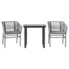 vidaXL Juego comedor jard&iacute;n 3 pzas cojines rat&aacute;n sint&eacute;tico vidrio gris