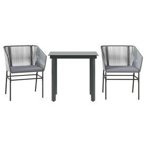vidaXL Juego comedor jard&iacute;n 3 pzas cojines rat&aacute;n sint&eacute;tico vidrio gris